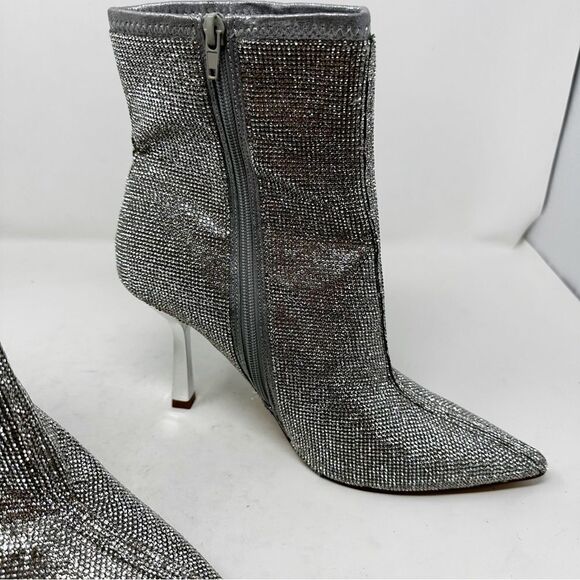 Steve Madden Crystal Rhinestone Silver Heeled Boots Seylah Size 11 - Picture 3 of 8